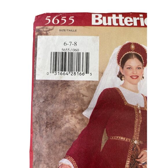 Butterick 5655 Sewing Pattern Size 6-7-8 Medieval Misses Girls Costume Vintage - Picture 2 of 6